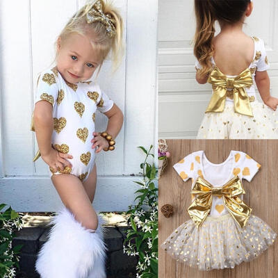 

New Kids Baby Girls Bowknot Romper TopsTutu Skirts Dress 2pcs Summer Infant Outfits Set