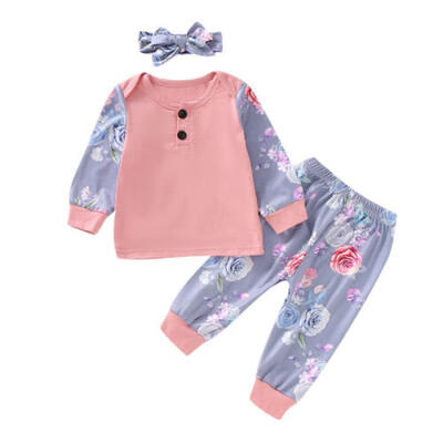 

UK Newborn Infant Baby Girls Romper Pants Leggings Headhand Outfits Set Clothes