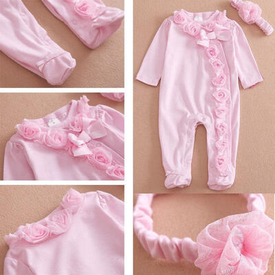 

Newborn Baby Girl Kid Clothes Long Sleeves Rompers Playsuit 2Pc OutfitsHeadband