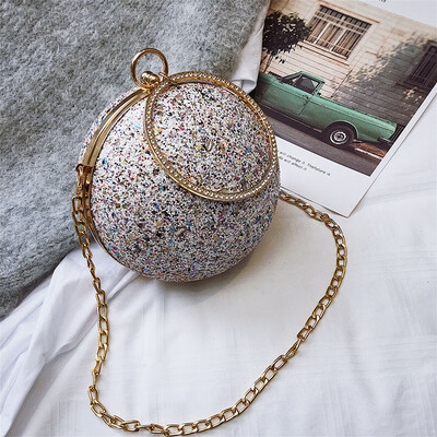 

Ins super fire bag female 2019 new Korean version of the wild shoulder slung portable fashion chain sequins small round bag
