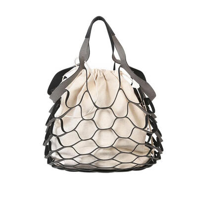 

Hollow Mesh Leather Bucket Bag for Women Drawstring Beach Shoulder Handbags