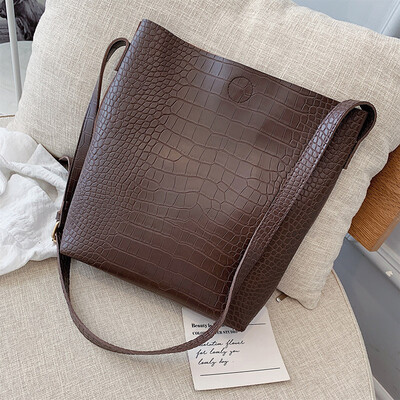 Big bag female new wild stone pattern single back Messenger bag fashion texture simple bucket bag batch tide
