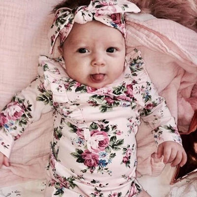 

Newborn Infant Baby Girls Outfit Clothes Romper Jumpsuit BodysuitHeadband Set