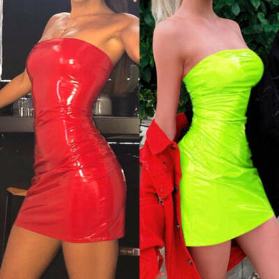 

Women Latex Leather Bodycon Sleeveless Dress Bodycon Clubwear Mini Dress