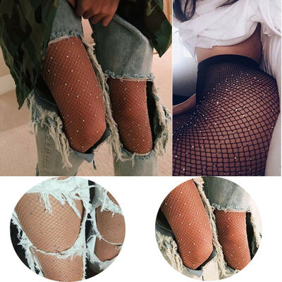 

Women Crystal Rhinestone Fishnet Elastic Stockings Fish Net Tights Pantyhose