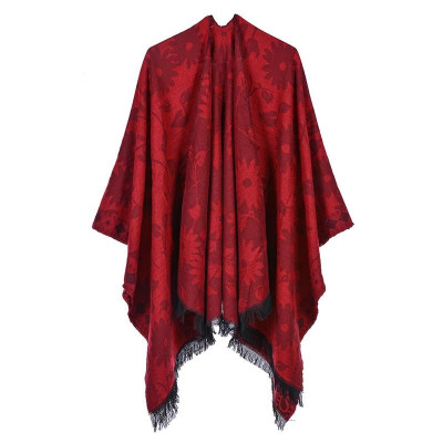 

Women Poncho Cardigan Sweater Contrast Color Floral Print Cashmere Capes Shawl Scarf Outerwear