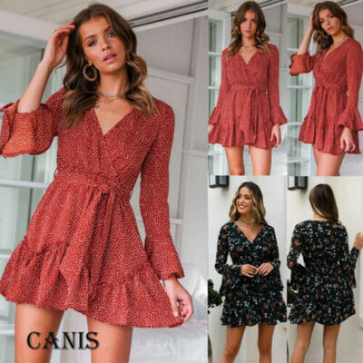 

US Women Floral Boho Maxi Dress Hawiian Evening Party Beach Casual Mini Sundress