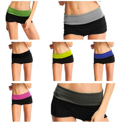 

New Fashion Women Sport Shorts Contrast Color Splicing Elastic Waist Yoga Fitness Running Gym Shorts