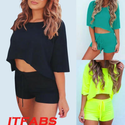 

Women Summer 2Piece Set Crop Top And Shorts Loose Outfit Short Sport Jumpsuit