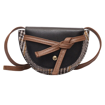 

Fashion Plaid Patchwork Knotted Women Small Crossbody Shoulder Bag Saddle Pouch