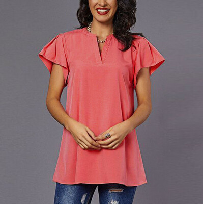 

Starmoon Womens Frill V Neck Casual Short Sleeve T-Shirt Ladies Summer Loose Tops Blouse