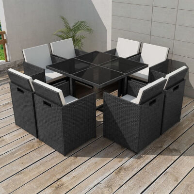 

9 Piece Outdoor Dining Set with Cushions Poly Rattan Black