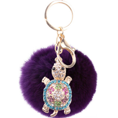 

Rex rabbit hair keychain inlaid colored diamonds turtle three-dimensional graphics girls creative bags exquisite pendant