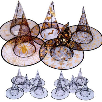 

Kids Black Cloak Cap Wicked Witch Hat Gold Patterned Party Fancy Dress Halloween