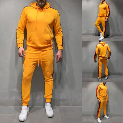 

Toponeto Mens Autumn Winter Patchwork Sweatshirt Tops Pants Sets Sports Suit Tracksuit