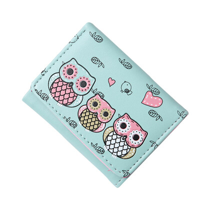 

Women Girls Cartoon Owls Pattern Faux Leather Tri-fold Mini Wallet Coin Purse