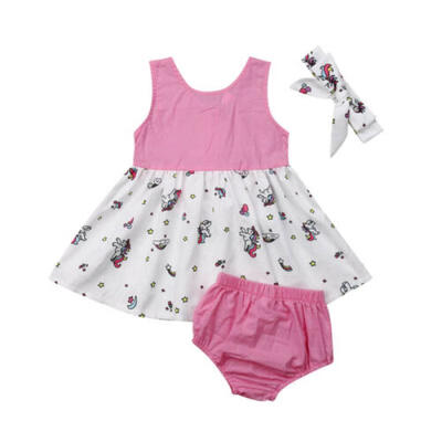 

UK Kids Baby Girl Unicorn Dress Outfit Princess Tutu Bow Dresses Summer Set 1-6Y