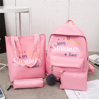 

Tailored Cartoon Alphabet Student Backpack Casual Large Capacity Travel 4 Piece Set