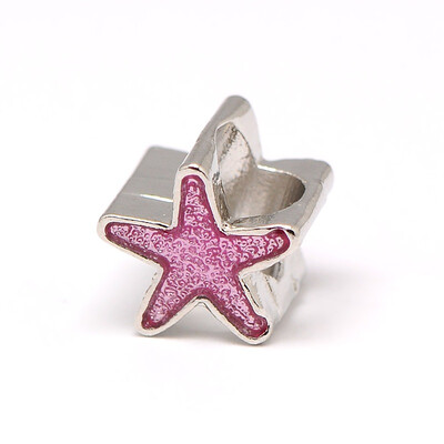 

Platinum Tone Alloy Enamel European Beads Large Hole Beads Starfish PearlPink 10x85mm Hole 5mm