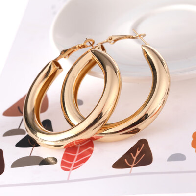 

EK2183 Beautiful Exquisite Punk Rock Minimalist 50mm Thick Tube Big Gold Alloy Round Circle Hoop Earrings for Women oorbellen