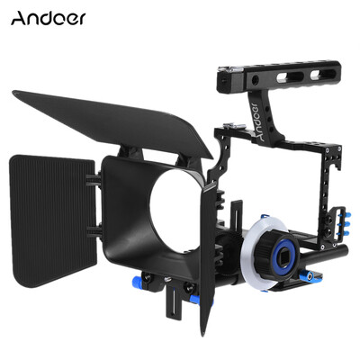 

Andoer C500 Aluminum Alloy Camera Camcorder Video Cage Rig Kit Film Making System with 15mm Rod Matte Box Follow Focus Handle Grip