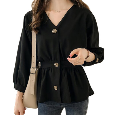 

Autumn Blouses Women Sexy V Neck Woman Shirt Elegant Slim Button Tops