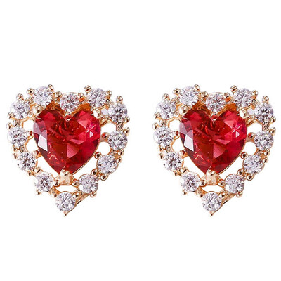 

Mini Love-Shaped Ear Nail Earrings Sweet Red Love Heart-Shaped Gemstone Earrings Simple Women&39S Earrings