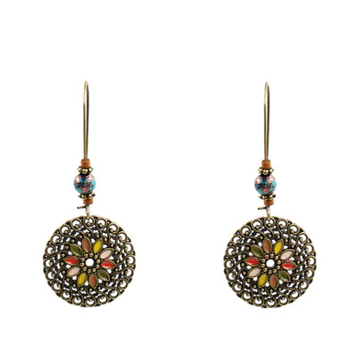 

New Arrival Vintage Hollow Round Pendant Hollow Enamel Flower Dangle Earrings Flower Earrings