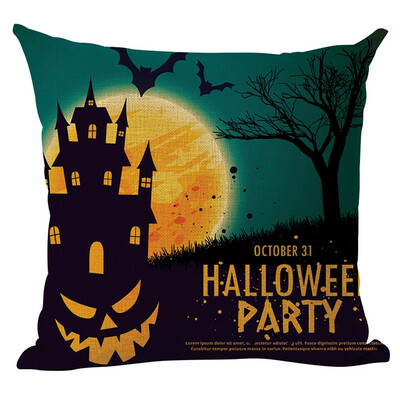 

Happy Halloween Flax Square Pillow Case Witch Pumpkin Pattern Decorative Throw Pillow Cover for Home Bar Halloween Home Supplies