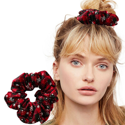 

Gobestart Pure Cotton Fabric Hairring Christmas Snowflake Stripe Tie Ball Hair Rope