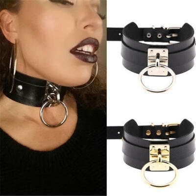 

Fashion Women Punk Gothic Wide PU Leather O Ring Collar Choker Necklace