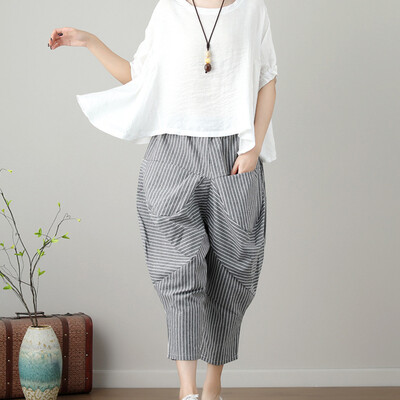 

Tailored Women Casual Striped Print Trousers Pants Trousers Ladies Loose Pants