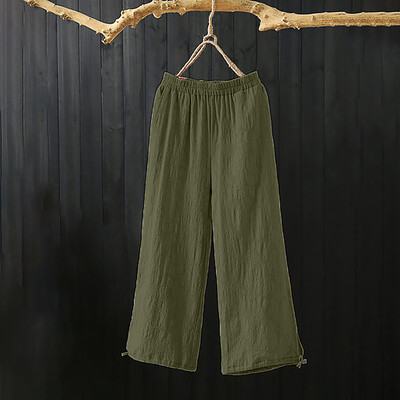 

Plus Size Women Pure Color Tightness Wide Leg Pants Pocket Drawstring Trousers