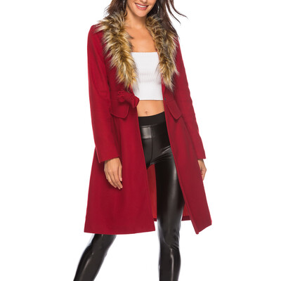 

Toponeto Womens Winter Cashmere Faux Fur Coat Bow Overcoat Outwear