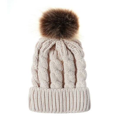 

New Hot Women Winter Racoon Fur Pom Pom Big Ball Knit Beanie Cap Bobble Hat