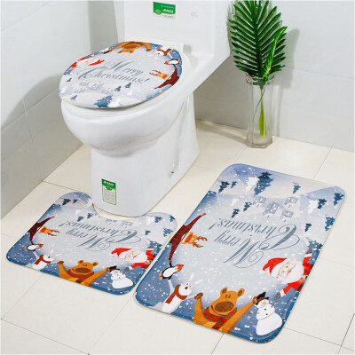 

Siaonvr Christmas Print Toilet Bathroom Mat Three-Piece Floor Mat Carpet Set