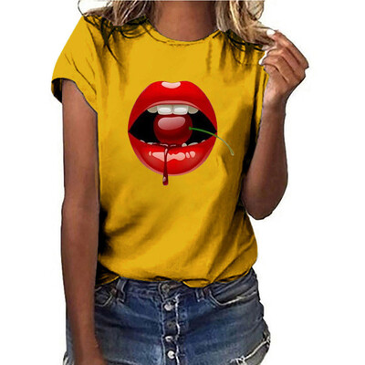 

Starmoon Women Girls Plus Size Lips Print Shirt Short Sleeve T Shirt Blouse Tops