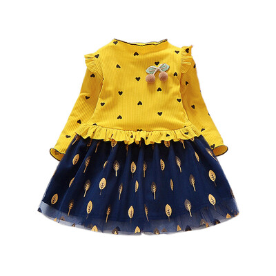 

Summer Casual Baby Girls Long Sleeve Heart Leaves Pattern Patchwork Dress Kids Toddler Princess Sundress