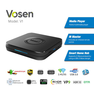 

Vosen V1 Smart Android 90 TV Box UHD 4K Media Player Amlogic S905X2 LPDDR4 2GB EMMC 16GB 24G 5G WiFi BT40 Phone APP Control C