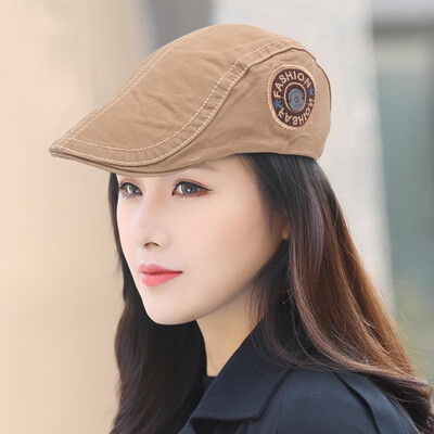 

Vintage Men Women Unisex Duckbill Cap Cotton Blends Letters Embroidery Flat Ivy Golf Cabbie Newsboy Hat