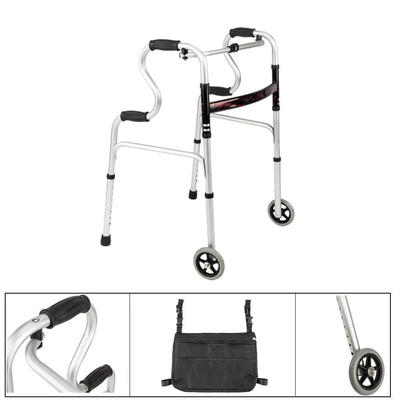

Medical Walker Basket for 2 Button Walkers w 5 inch Wheel & Pouch Bag