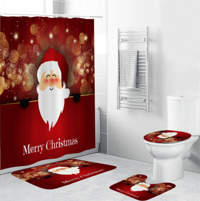 

〖Follure〗4Pcs Christmas shower Curtain Bathroom Anti-slip Carpet Rug Toilet Cover Mat Set