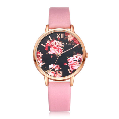 

Unique Womens Watches Flower PatternThin Scale Silver Dial Ladies Quartz Wristwatch Leather Clock Fashion Relogio Feminino