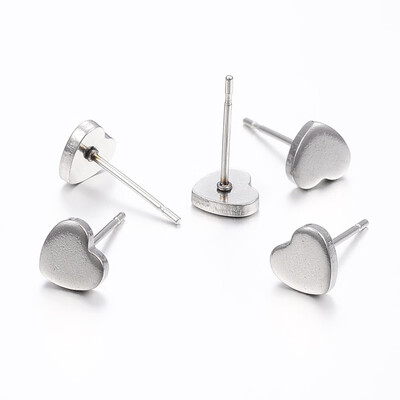 

304 Stainless Steel Ear Studs Stud Earrings Heart Stainless Steel Color 6x65x12mm Pin08mm