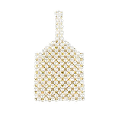 

Single Handle Fashion Women Handbag Vintage Pearl Hollow Bag Luxury White Golden Beaded Totes Bags Acrylic Plastic Bags