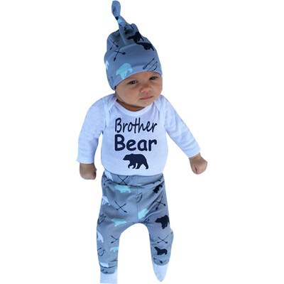

1Set Newborn Baby Boys Girls Bear Tops Romper Pants Hat 3PCS Outfits Clothes