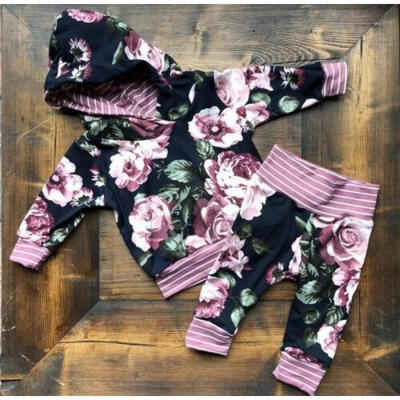 

USA Toddler Baby Boys Girls Flower Hooded Tops T-shirt Pants Leggings Outfit Set