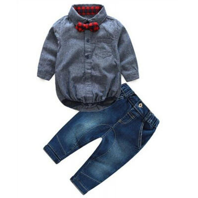 

US 2PCS Baby Boy Formal Suit Party Wedding Bowtie Gentleman Romper Pants Outfit
