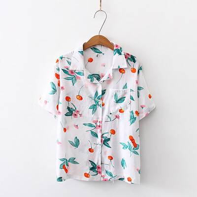 

Chiffon Short Sleeve Women Blouses School Work Office Shirts Casual Tops Ladies Leaf Print Shirt Women Fashion Clothing