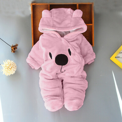 

Newborn Baby Girl Boy Solid Cartoon Bear Velvet Hooded Jumpsuit Romper Clothes